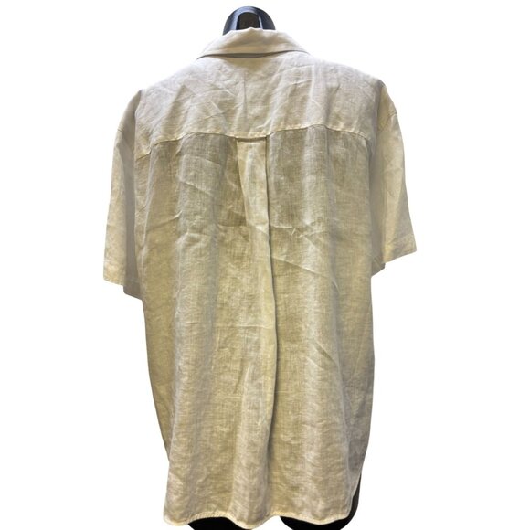 Lafayette 148 Linen Button Down Short Sleeve Shirt White XL - Picture 2 of 5